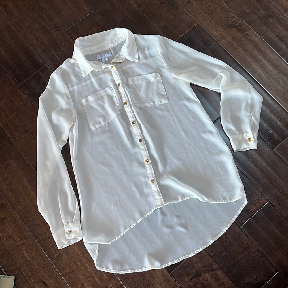 Sheer collared button up with gold buttons
